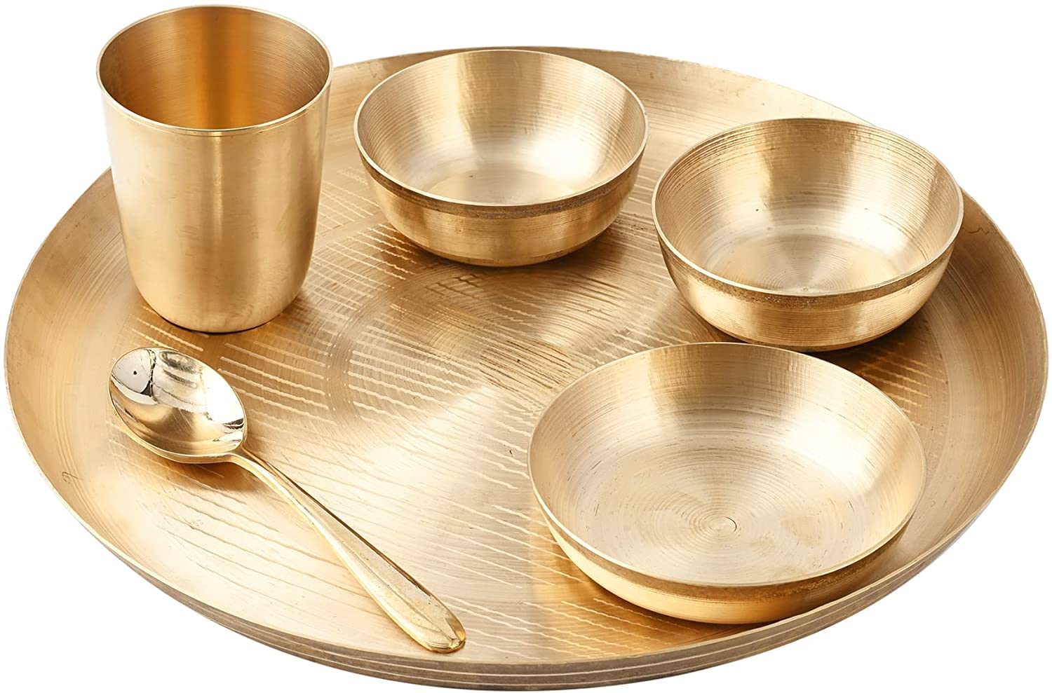 Kansa Dish Dinner Set | 6 Pcs - 1 Platter 2 Bowl 1 Sweet Dish 1 Tumbler 1 Spoon